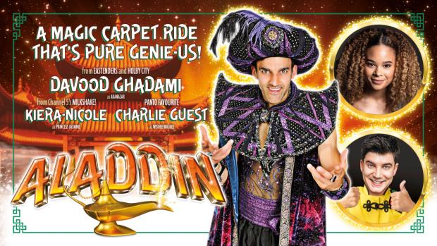 Poster image of the cast of Aladdin at Fairfield Halls