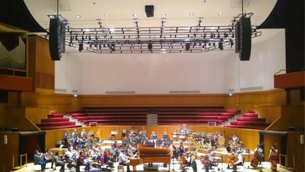 Photo of Croydon Symphony Orchestra on the platform of Fairfield Halls' Concert Hall.