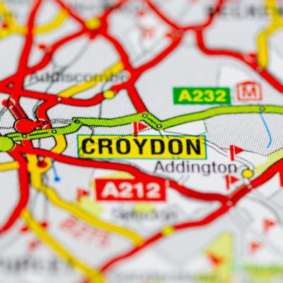 A road map of Croydon and the surrounding areas.