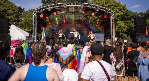 Stage and crowd at Croydon PrideFest 2023