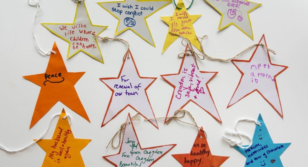 Stars with wishes written on them