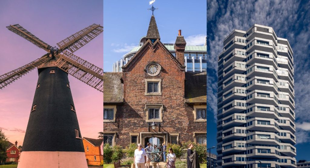 Shirley Windmill, Whitgift Almshouses and Number 1 Croydon by Glenn Foster