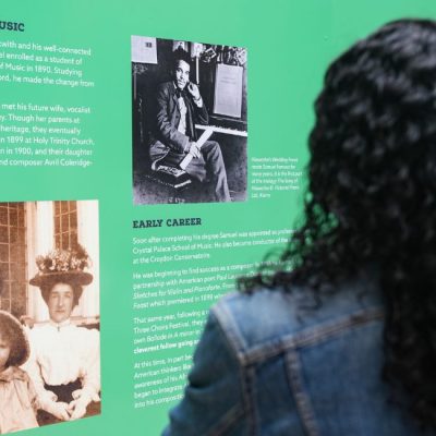 A hoardings display about Samuel Coleridge-Taylor on High Street Croydon