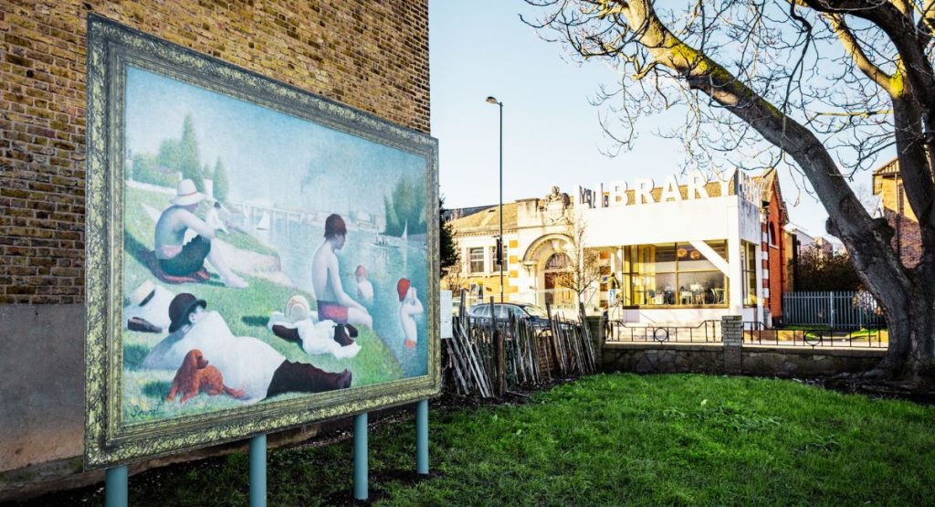 Bathers at Asnières by George Seurat outside Thornton Heath Library