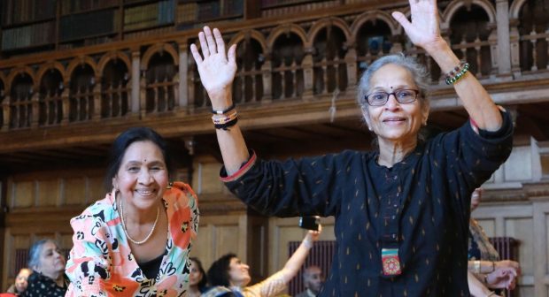 Two women dancing together